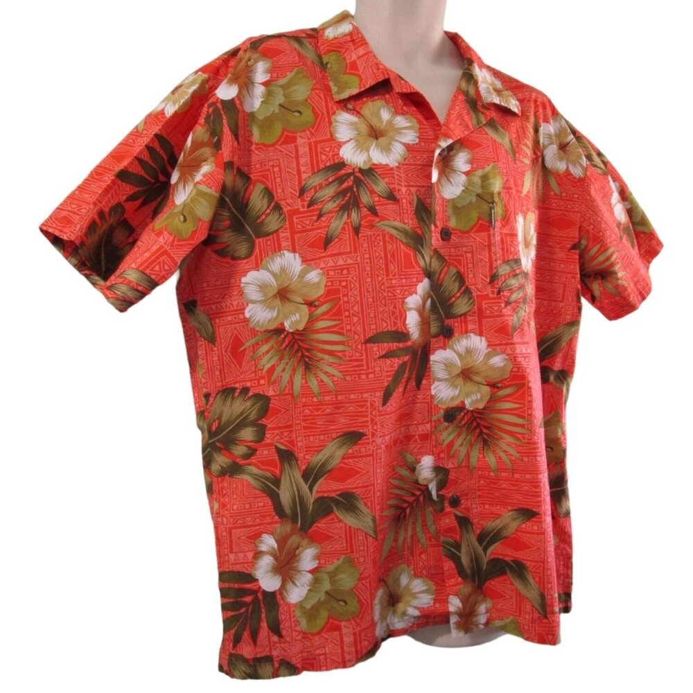 Palmwave Mens Hawaiian Tiki Aloha Coconut Button Short Sleeve 2X Shirt GUC